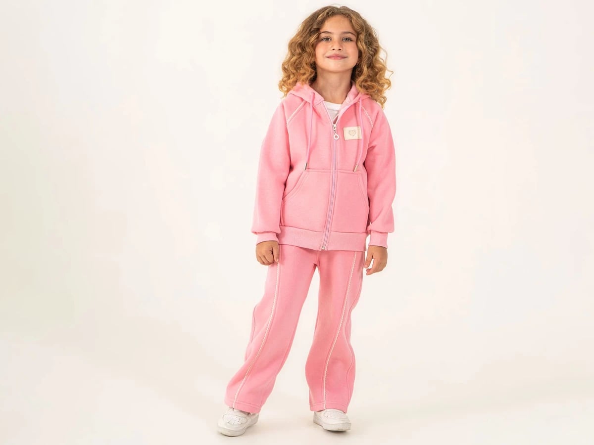 Girls' Pink Zip-Up Hooded Jacket and Pants Tracksuit Set - Lumii - by Peralane