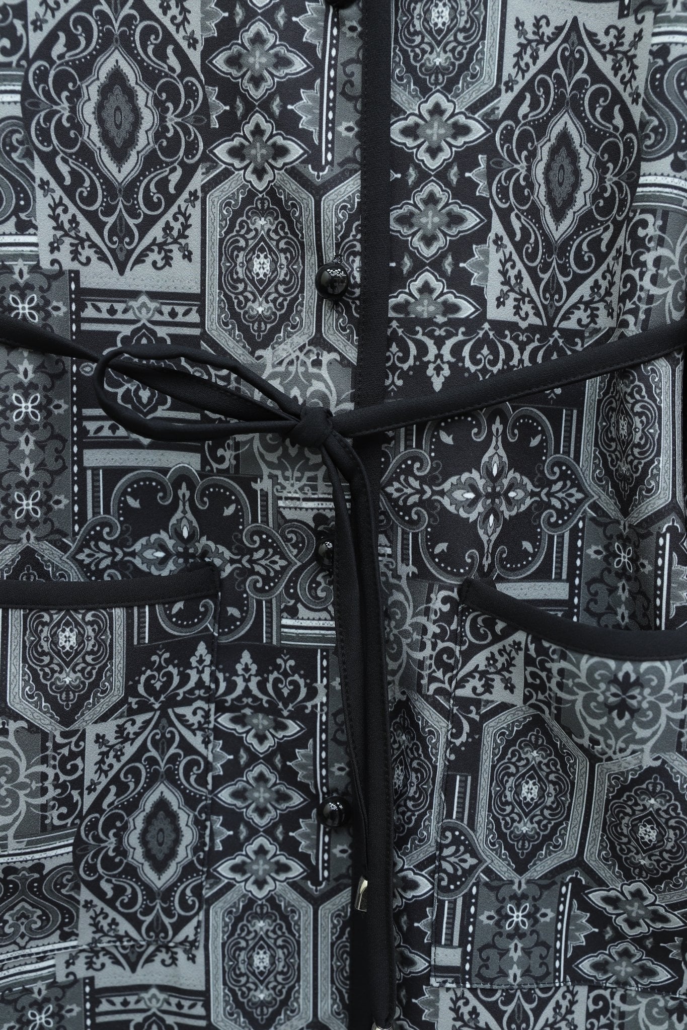 Black and Grey Geometric Pattern Jacket and Trousers Set with Tie Waist - Podyumplus - by Peralane - photo 8