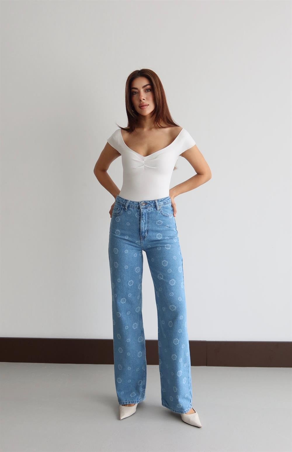 High Waist Wide Leg Floral Printed Jean Trousers - Lacarino Jeans - by Peralane - photo 4