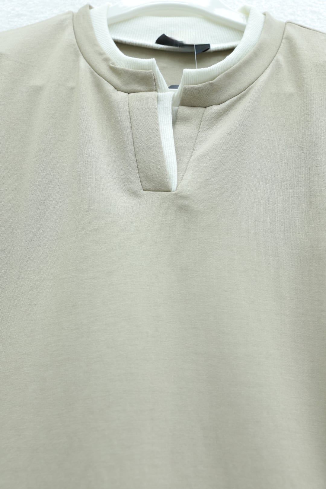 V-Neck Double Layer 2-Thread Jersey Blouse - Light Beige - Podyumplus - by Peralane - photo 6