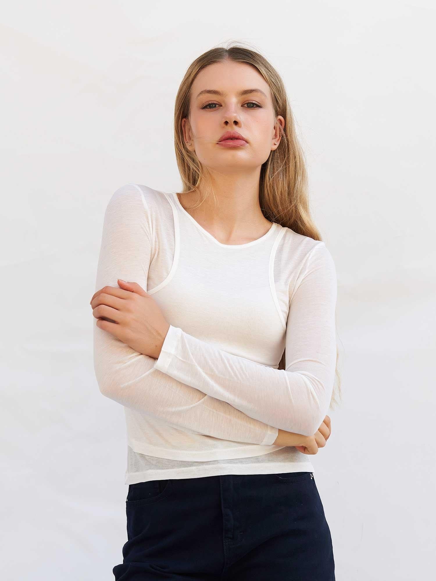 Women's Long-Sleeved Sheer T-Shirt in Ecru - Pack of 4 - Lefon - by Peralane - photo 6