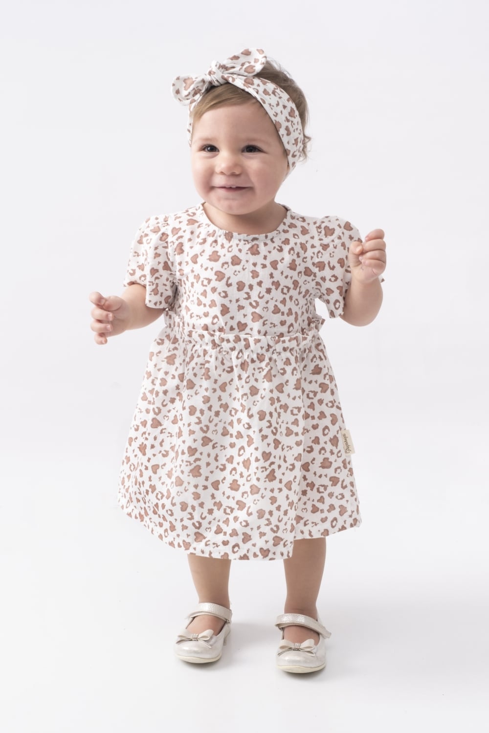 Baby Girl's Patterned Dress and Headband Set with Puff Sleeves - PS-851 - Popshops - by Peralane