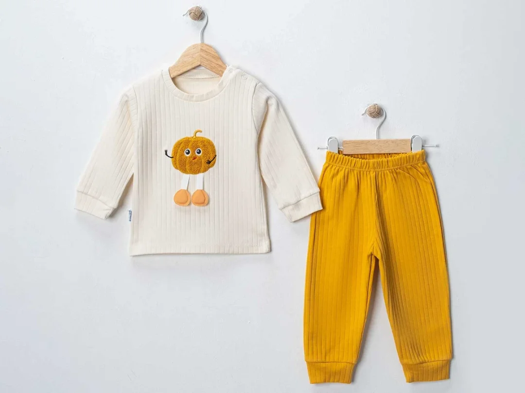Pumpkin Print 2-Piece Baby Pyjama Set - Mustard - Nafitto - by Peralane