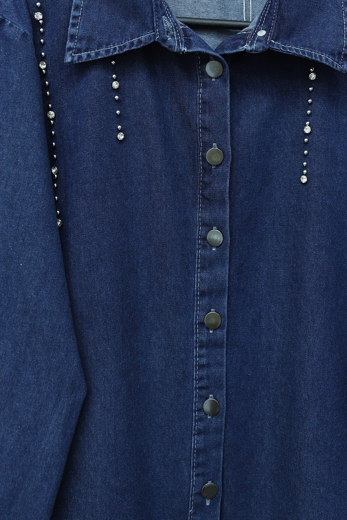 Women's Two-Piece Denim Co-ord Set with Slit Hem and Beaded Details - Navy - Podyumplus - by Peralane - photo 4