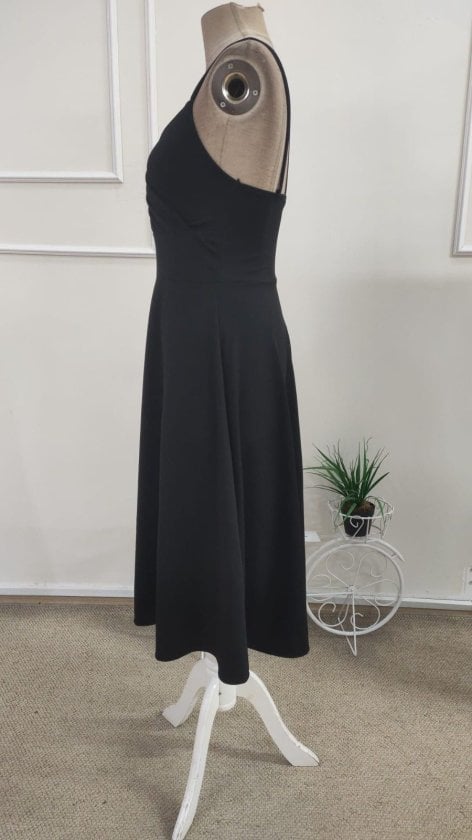 Women's Black Wrap Effect Midi Crepe Dress with Spaghetti Straps - Janes - by Peralane - photo 7