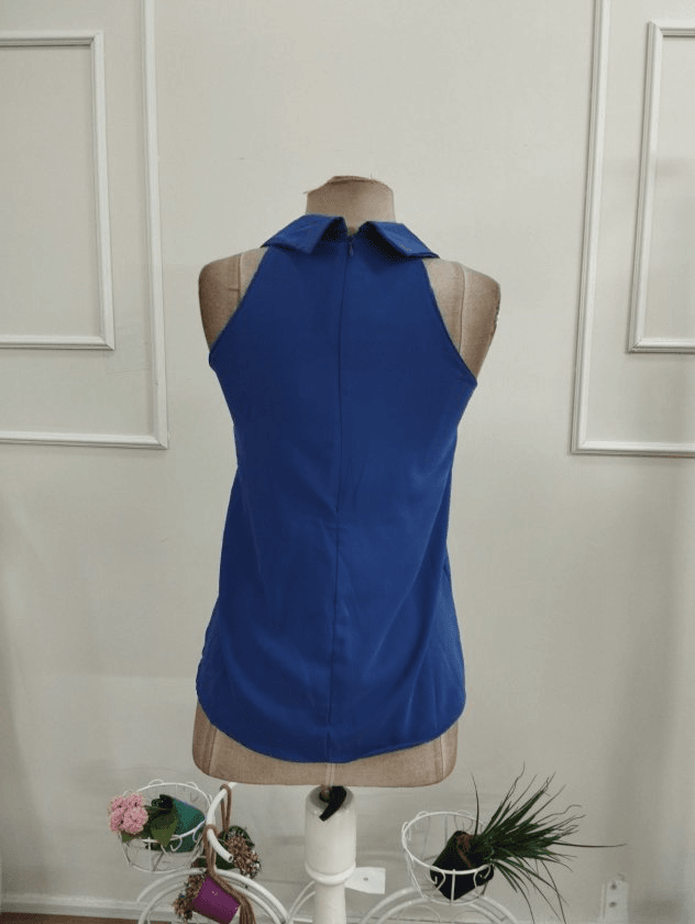 Women's Collared Halter Blouse with Back Zipper and Tie Detail in Saks Blue - Janes - by Peralane - photo 6