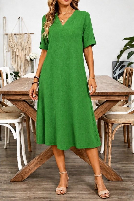 Women's Short Sleeve V-Neck Crepe Midi Dress - Janes - by Peralane