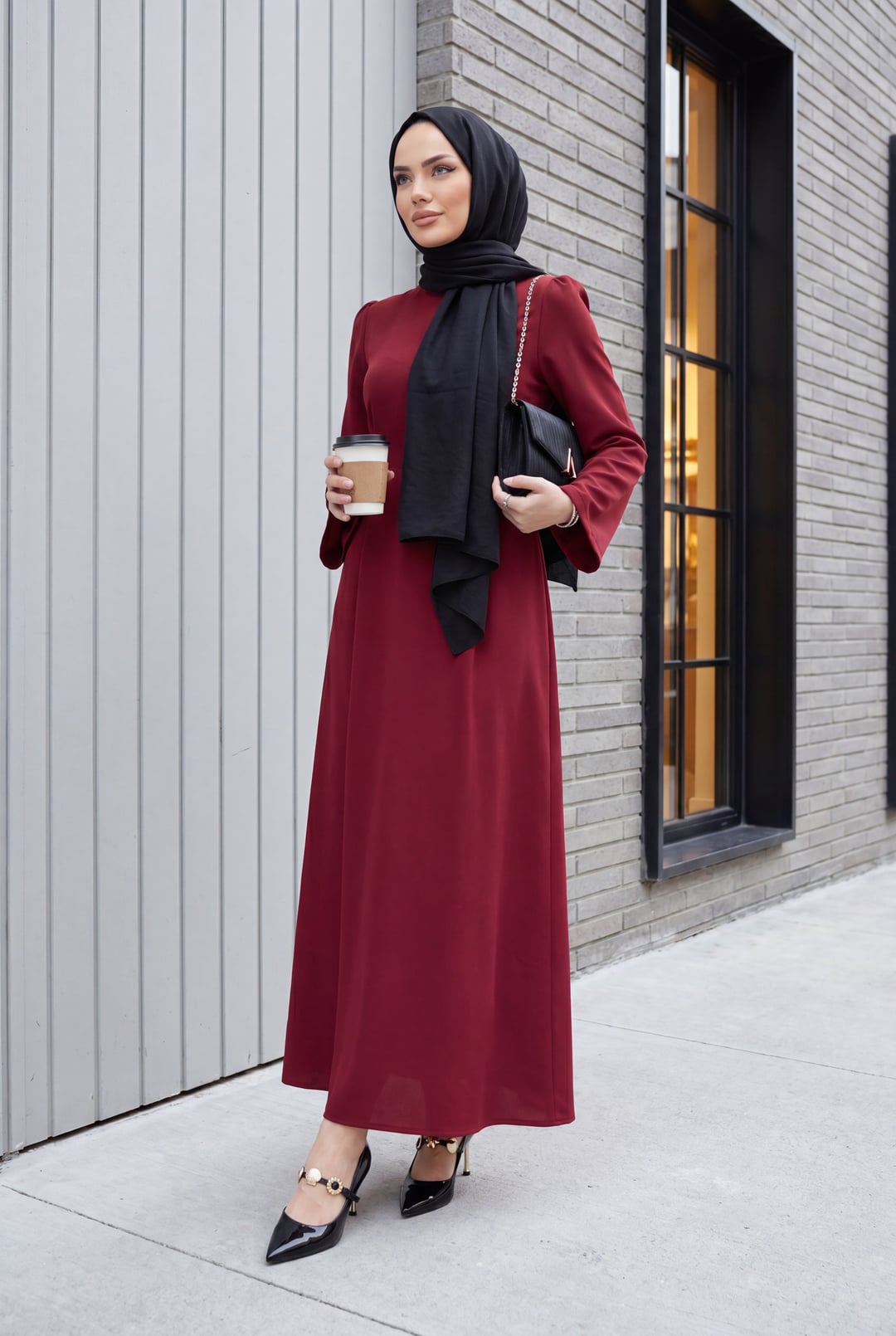 Mandarin Collar Belted Dress - Red - Podyumplus - by Peralane