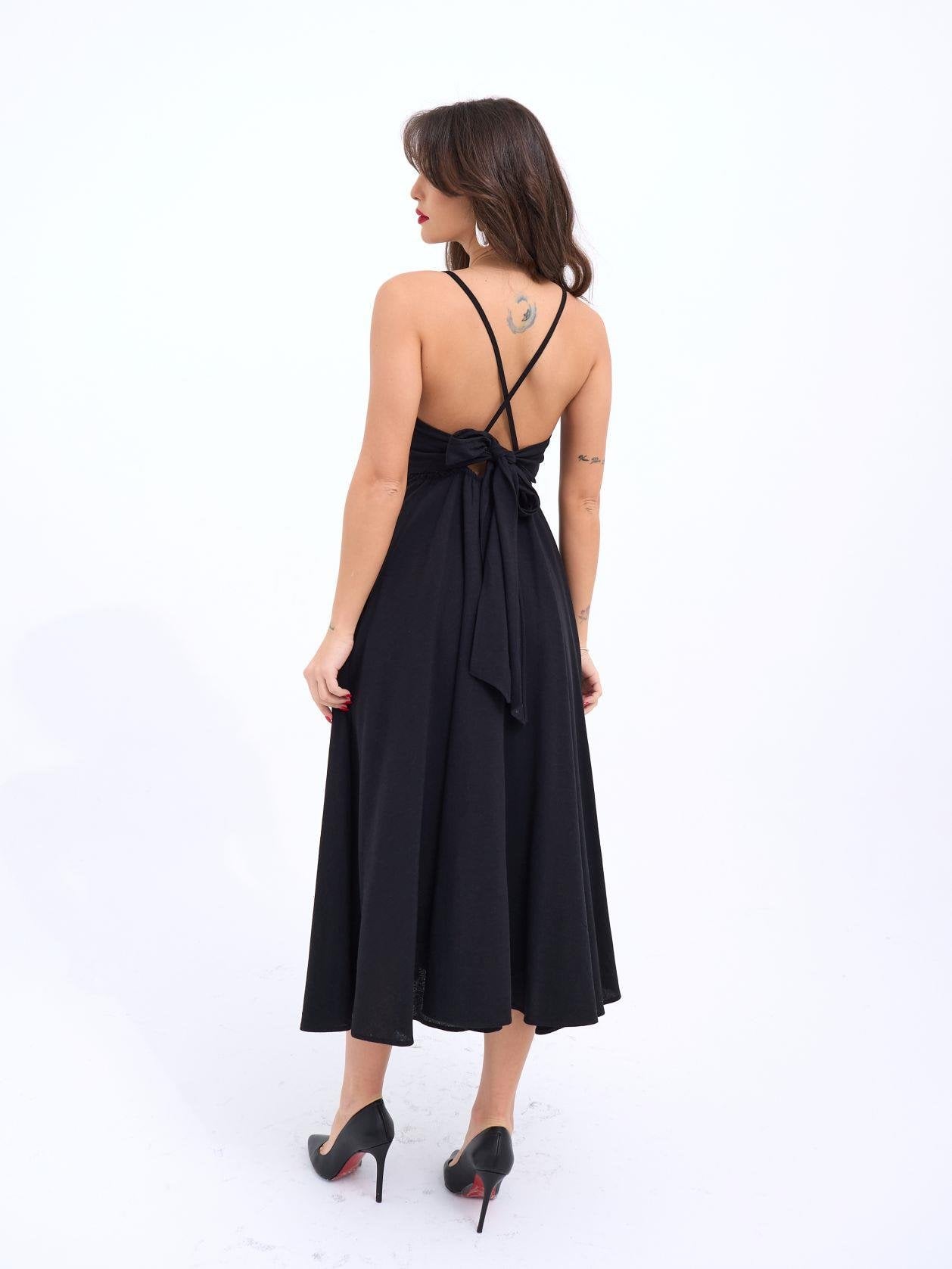 Black Wrap-Style Midi Dress with V-Neckline | Peralane - Fame - by Peralane - photo 3
