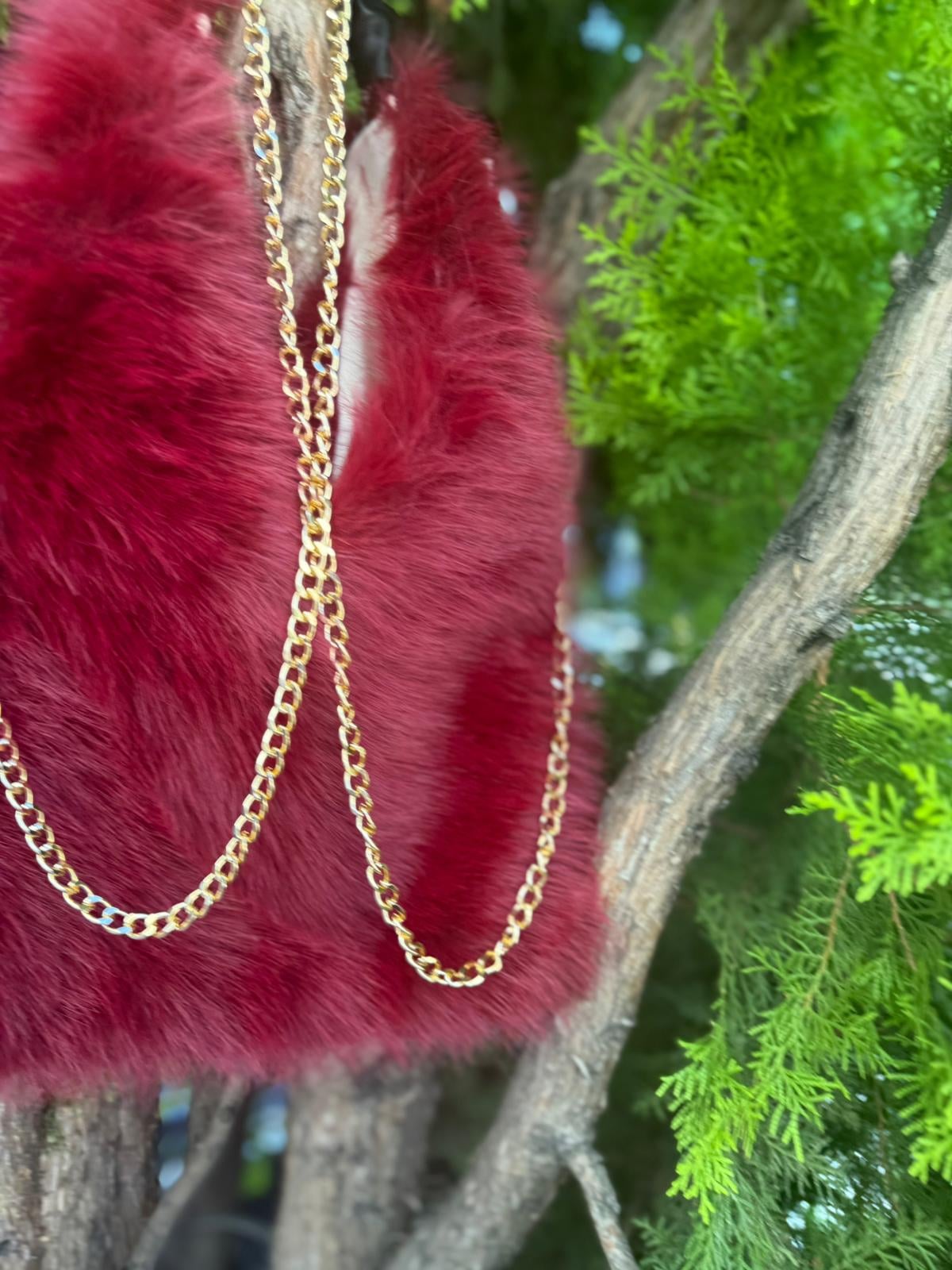 Plush Faux Fur Handbag with Faux Leather Handles - Bordeaux - Nesvay - by Peralane - photo 5