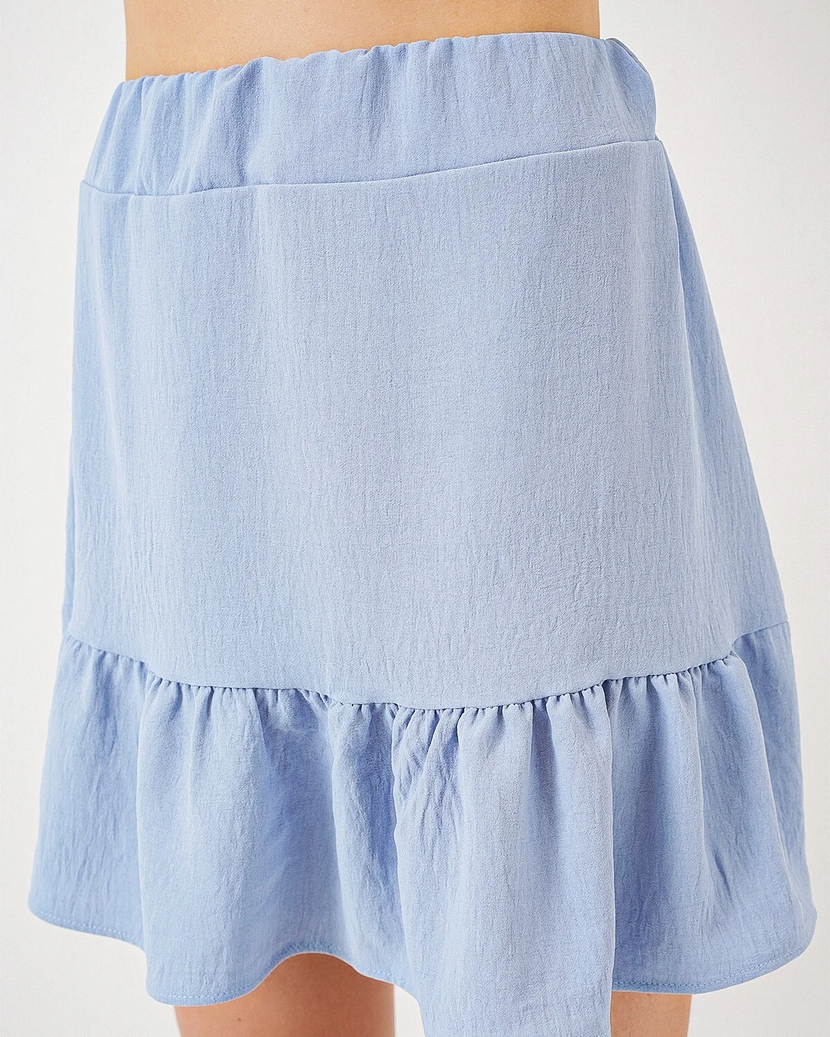Women's Yellow Ribbed T-Shirt and Blue A-Line Mini Skirt Set with Scarf - Bigdart - by Peralane - photo 2