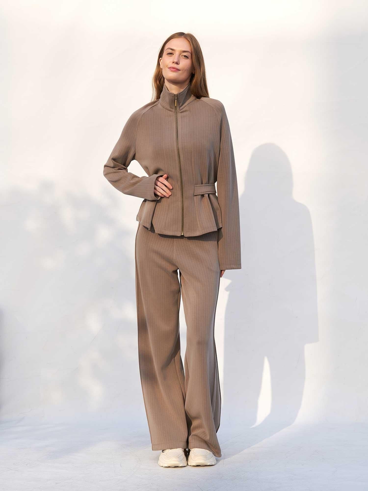 Striped Modal Peplum Jacket and Wide-Leg Trousers Set - Lefon - by Peralane - photo 5