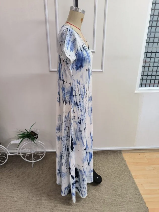 Women's Short Sleeve V-Neck Patterned Maxi Suprem Dress - Janes - by Peralane - photo 5