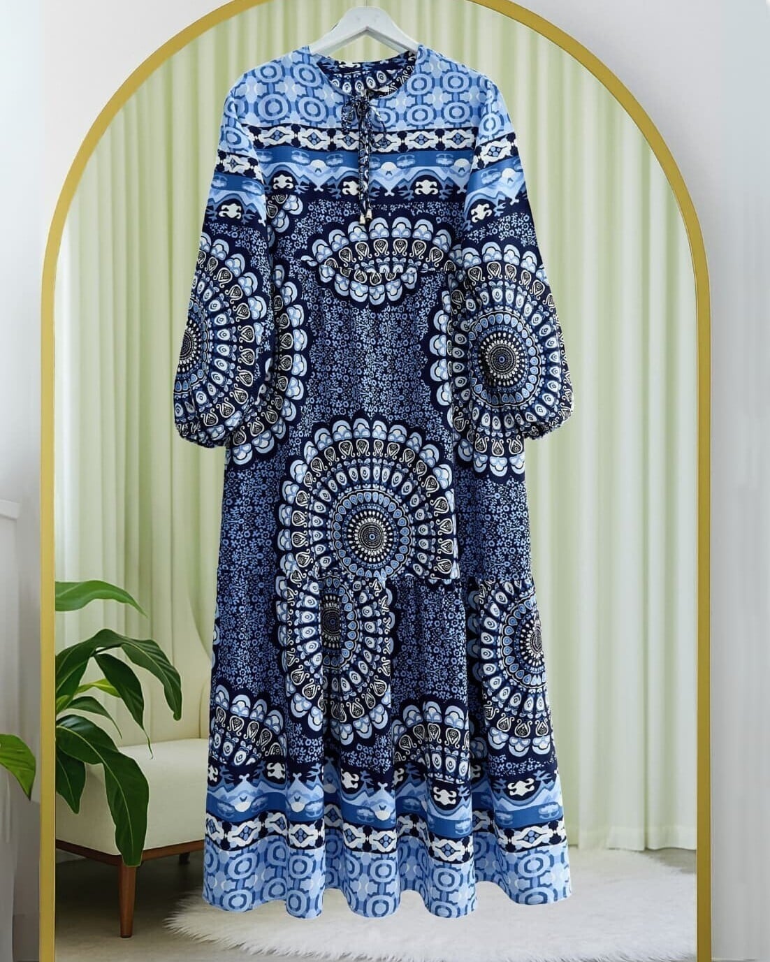 Tie-Neck Patterned Maxi Dress in Navy - Podyumplus - by Peralane - photo 4