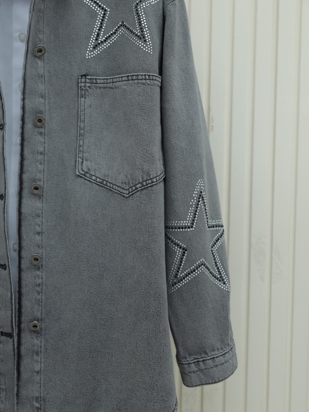 Star Stone Print Double Pocket Denim Jacket - Smoke - Podyumplus - by Peralane - photo 4