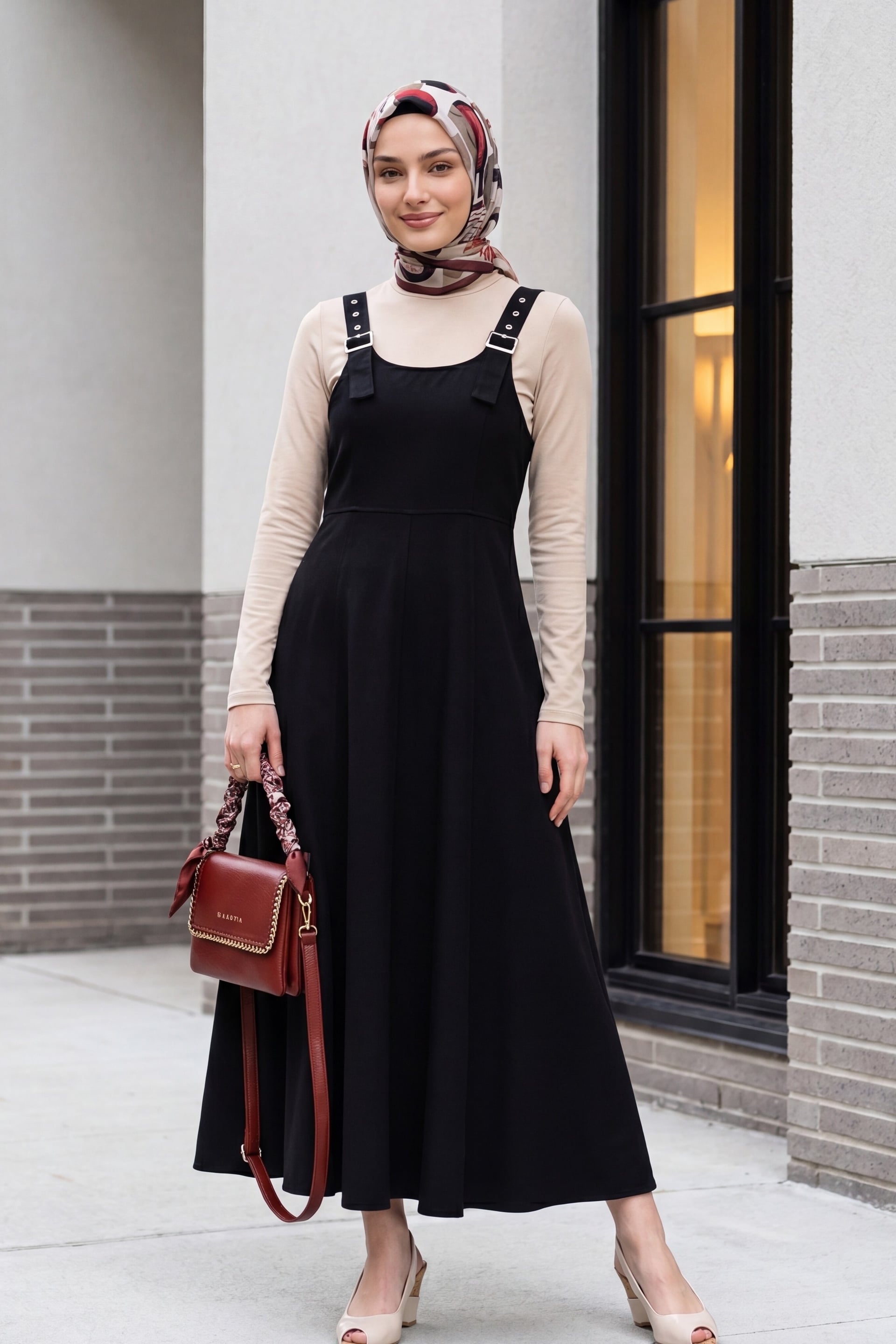 Half Zip Strap Gabardine Jumper Dress - Black - Podyumplus - by Peralane - photo 3