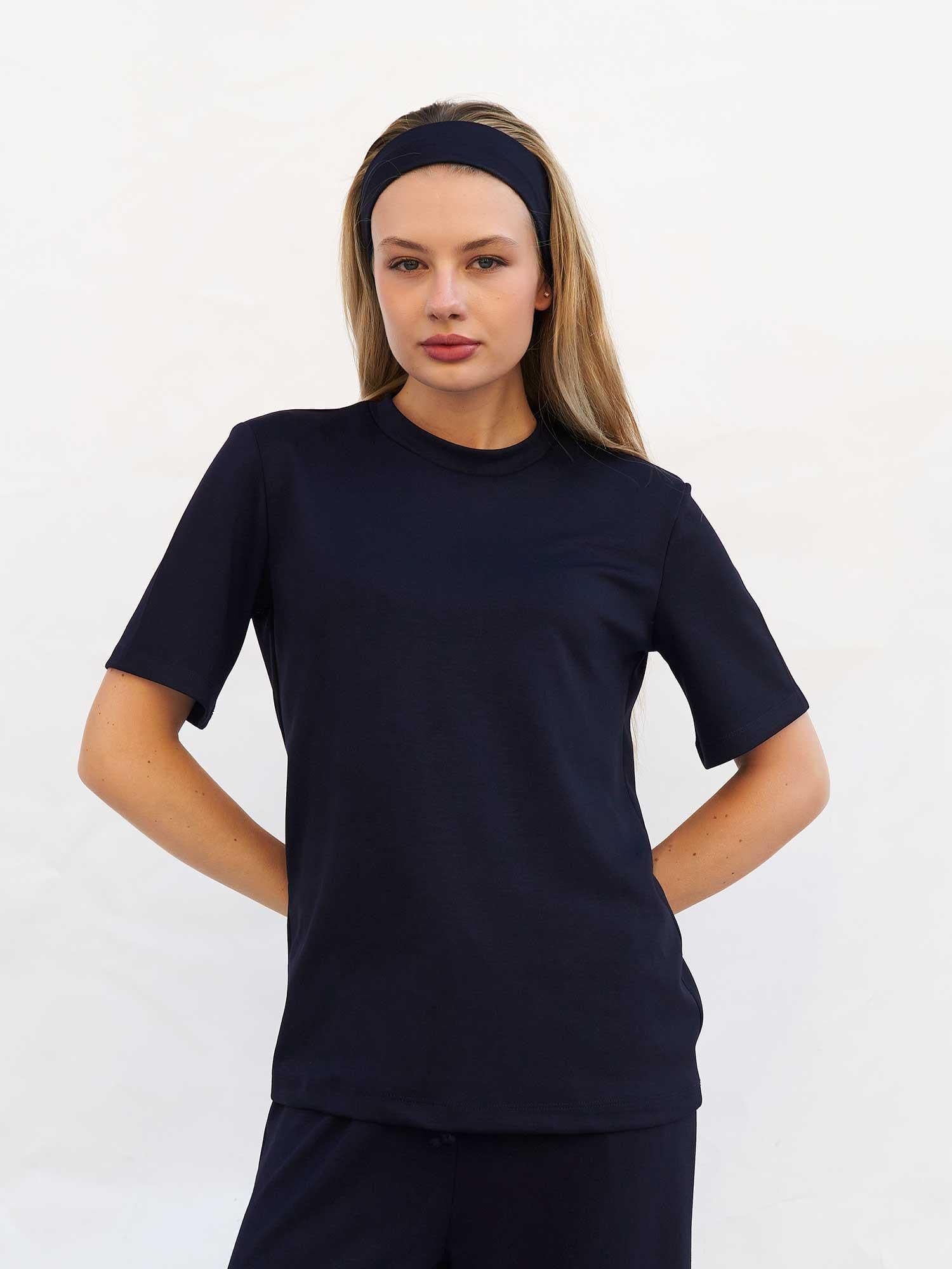 Navy Blue Crew Neck Oversized T-Shirt for Women - Lefon - by Peralane - photo 2