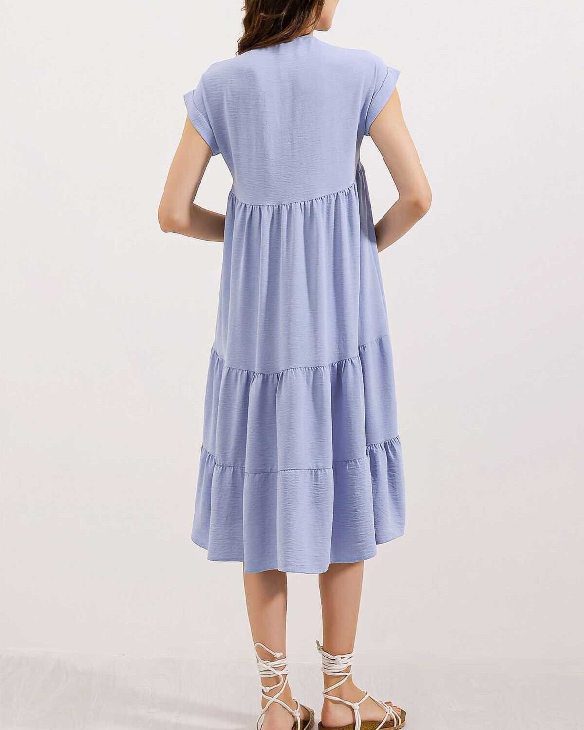 V-Neck Flounce Dress - Blue - Bigdart - by Peralane - photo 4