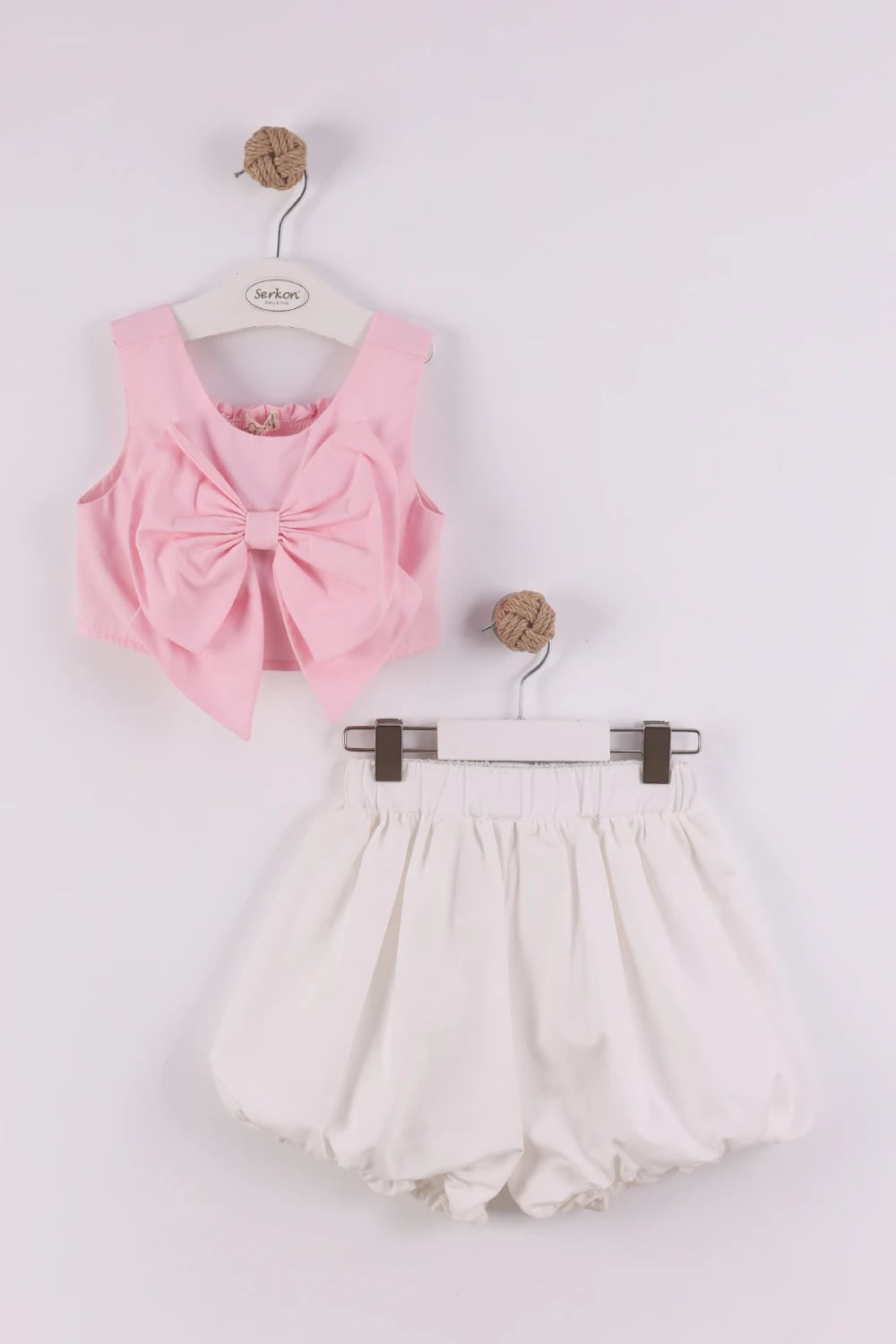 Girls' Floral Bow Top and Shorts Set - Pink/White - Serkon Baby - by Peralane