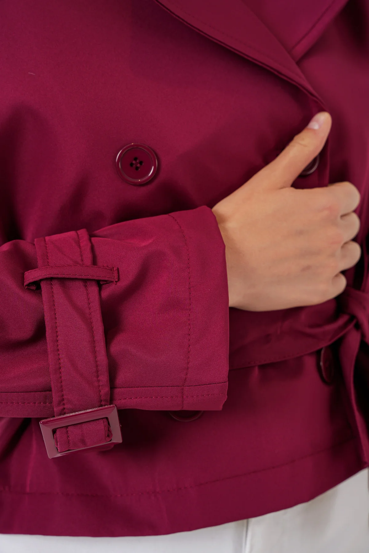 Women's Belted Short Trench Coat 5970 - Burgundy - Wholeskop - by Peralane - photo 7