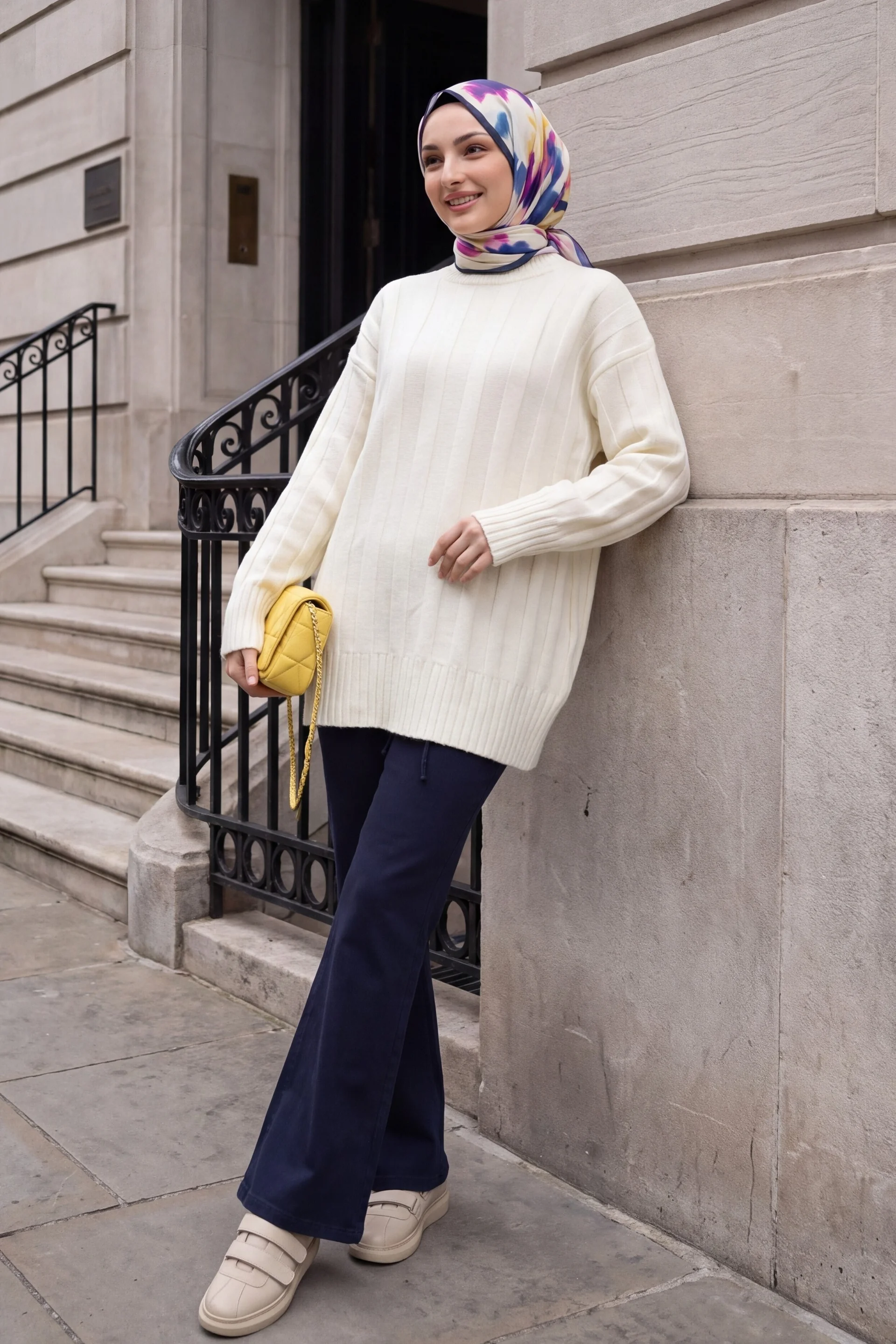 Half-Neck Striped Soft Knit Sweater - Ecru - Podyumplus - by Peralane - photo 4
