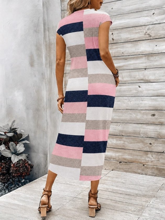 Women's Short Sleeve Round Neck Tie Waist Long Suprem Dress - Janes - by Peralane - photo 3