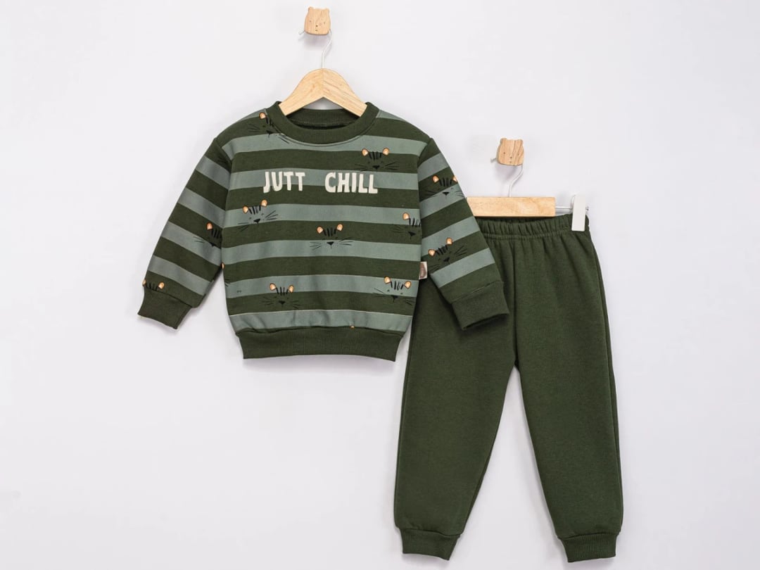 Jutt Chill Cat Print Striped Boys' Tracksuit Set - Feely Kids - by Peralane