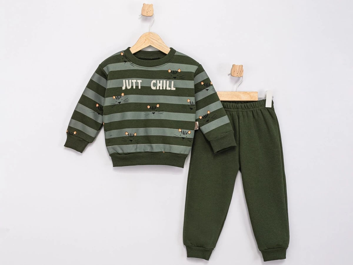 Jutt Chill Cat Print Striped Boys' Tracksuit Set - Feely Kids - by Peralane