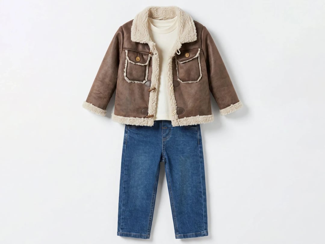 Brown Sherpa-Collar Jacket and Jeans Boys' 3-Piece Set - Canoz - by Peralane