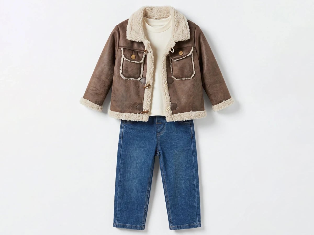 Brown Sherpa-Collar Jacket and Jeans Boys' 3-Piece Set - Canoz - by Peralane
