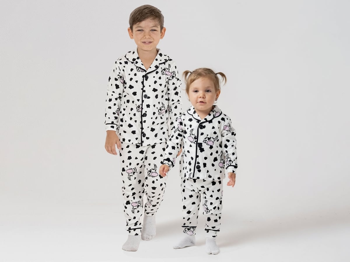 Unisex Cow Print Pyjama Set with Collar and Buttons - Dolas - by Peralane