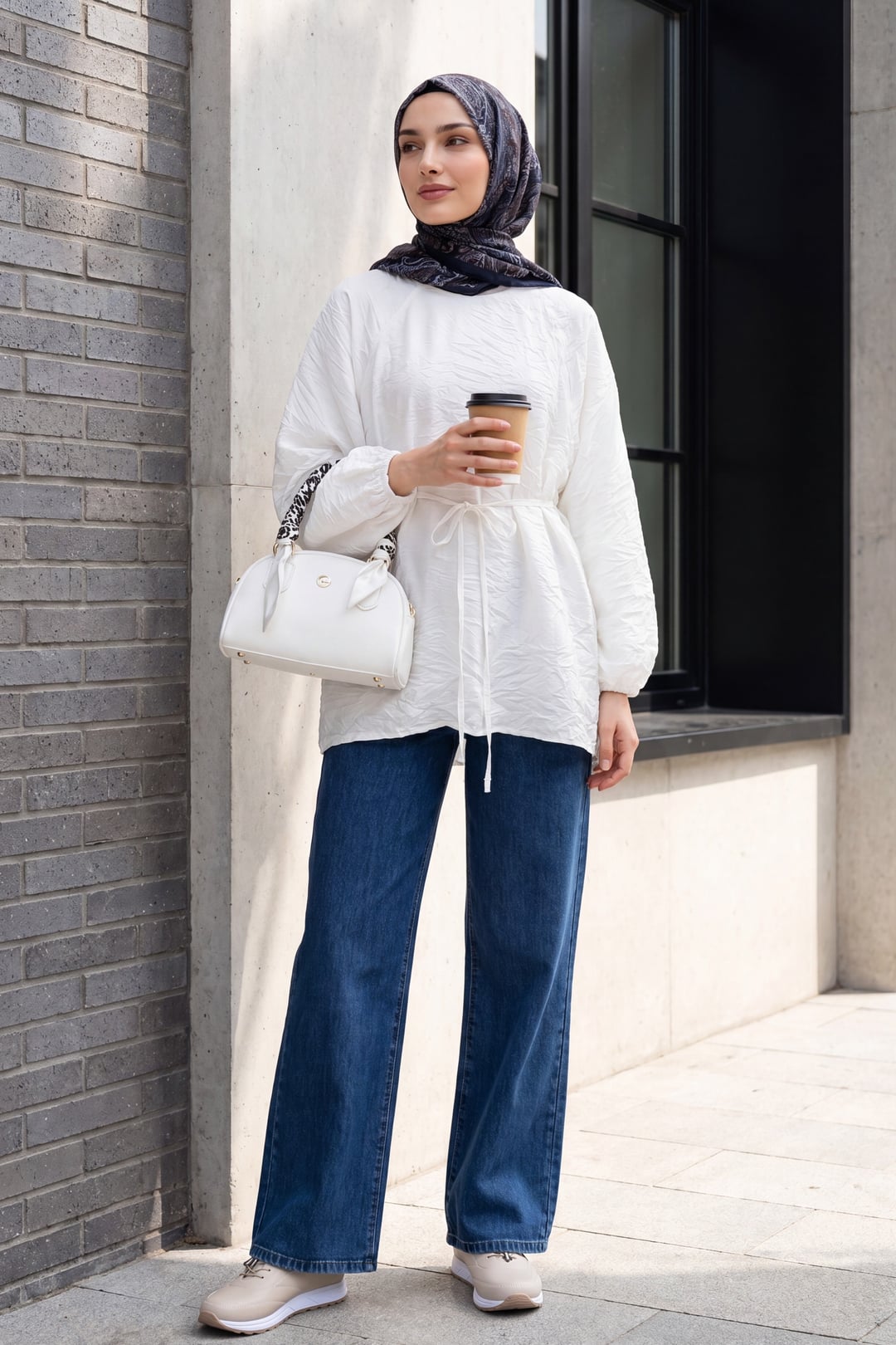 Wide-Leg Belted Zip-Front Denim Jeans - Dark Blue - Podyumplus - by Peralane - photo 4