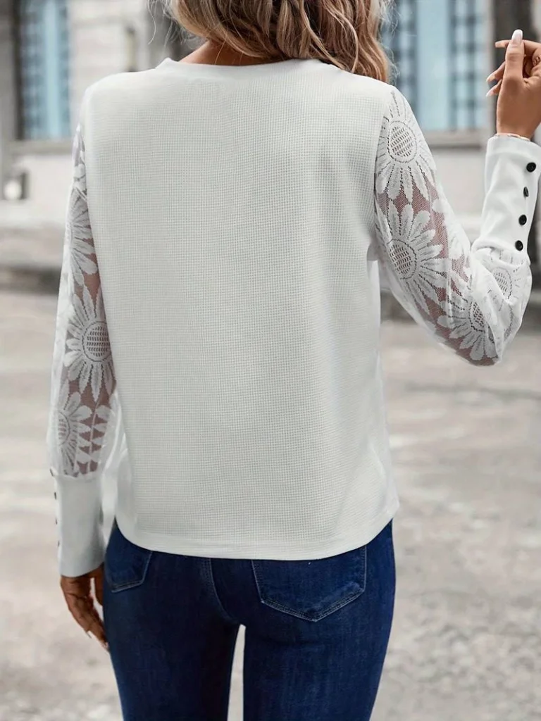 Women's Long Sleeve Crew Neck Floral Waffle Blouse - Janes - by Peralane - photo 2