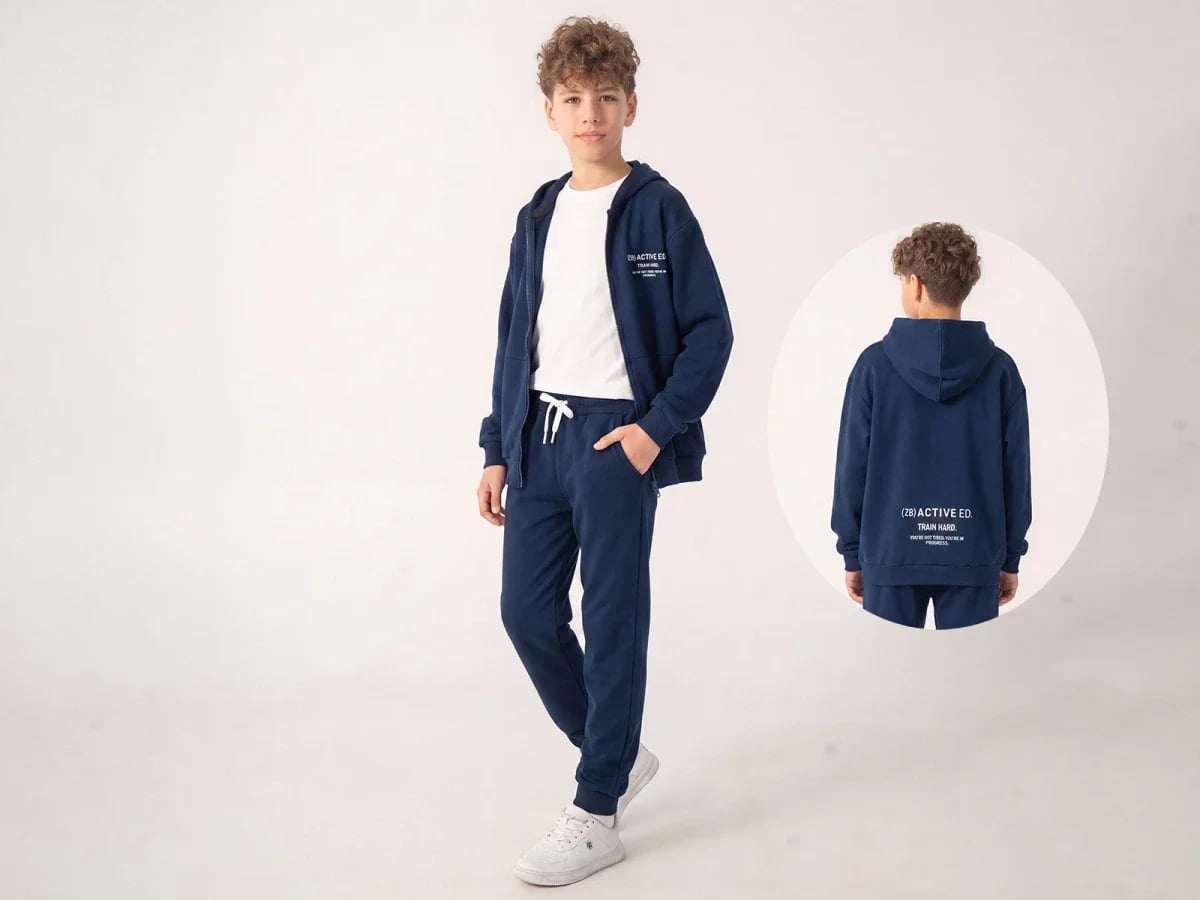 Boys' Active Print Zip-Up Hoodie and Jogger Set in Navy - Ruhat Kids - by Peralane