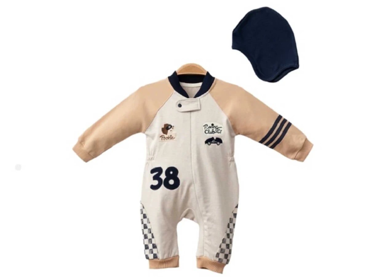 Baby Boy Romper and Hat Set with Car Print - Pookie - by Peralane
