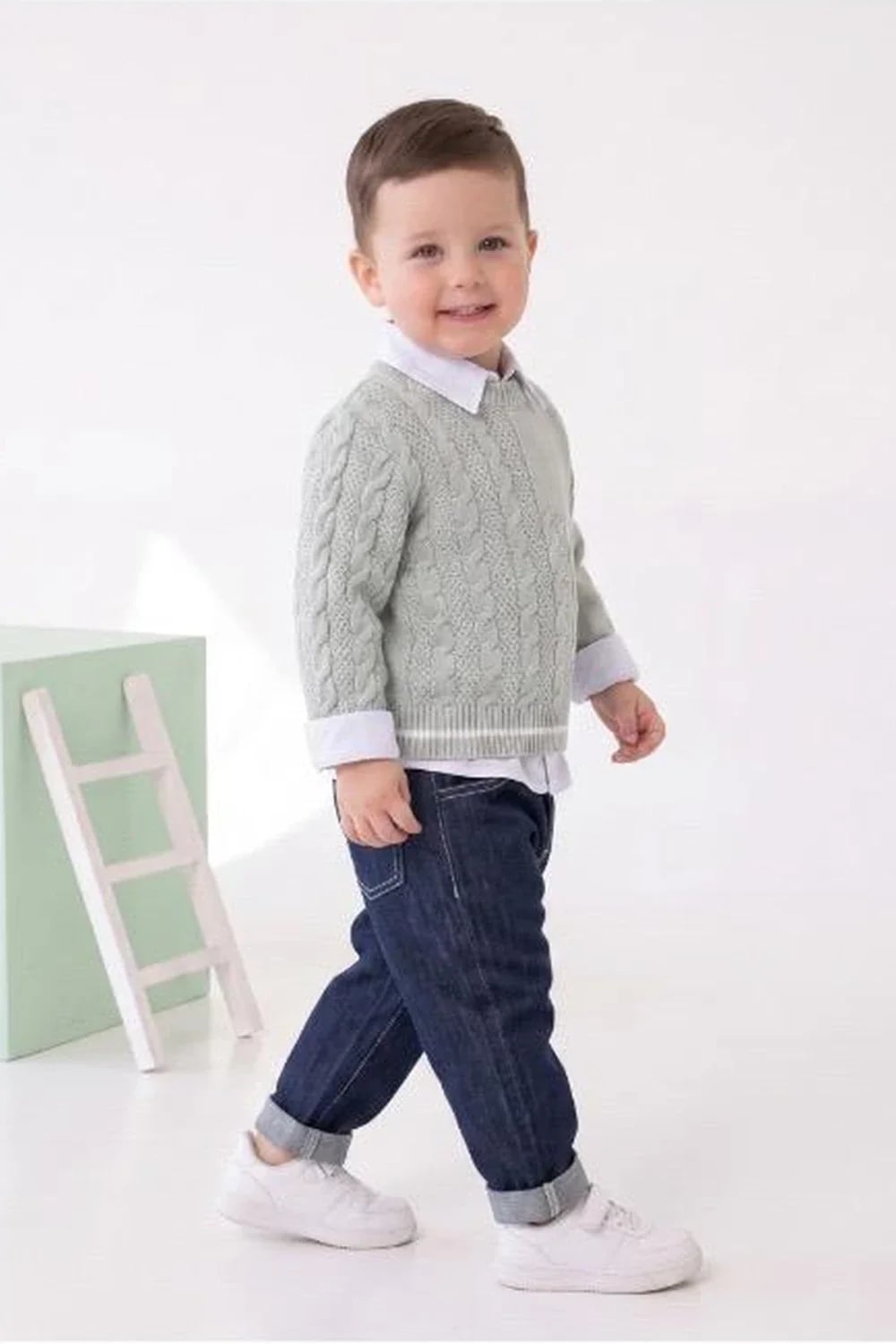 Boys' Knitted Sweater Set with Shirt and Denim Trousers - Has Bereket - by Peralane