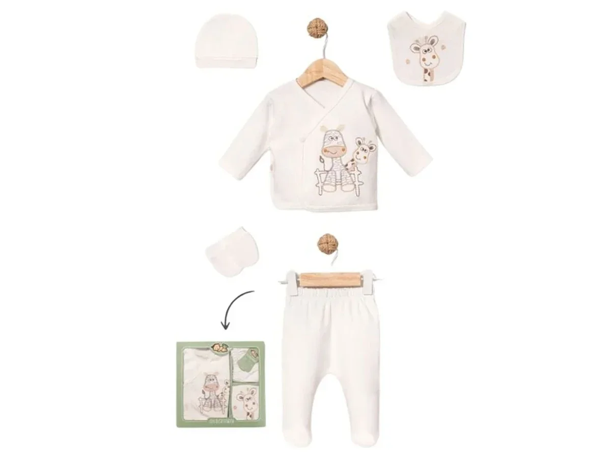 Giraffe Detail 5-Piece Hospital Exit Baby Boy Bodysuit Set - Grey - Baby Zuhu - by Peralane