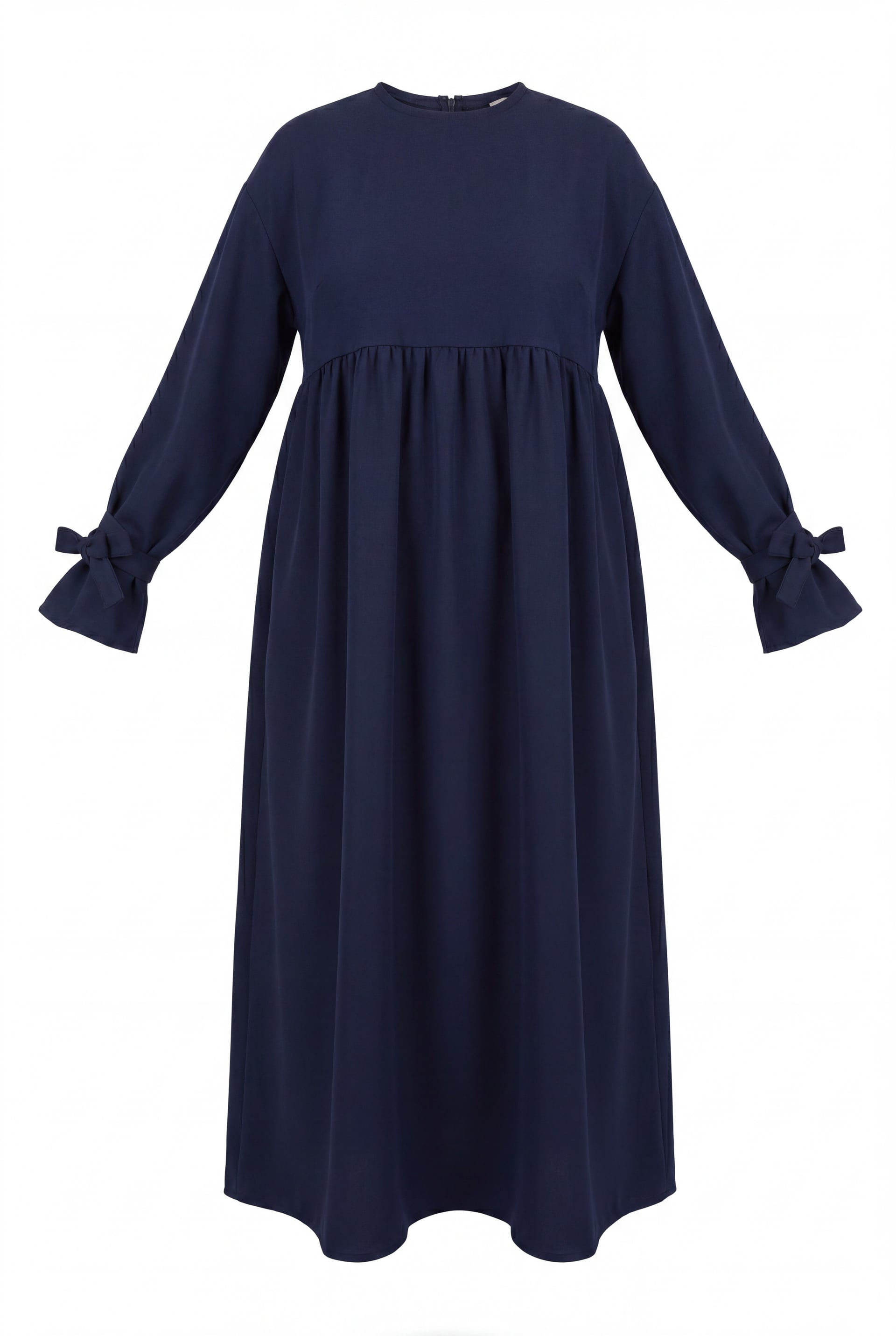 Navy Blue Long-Sleeved Tie-Sleeve Paneled Maxi Dress - Podyumplus - by Peralane - photo 2