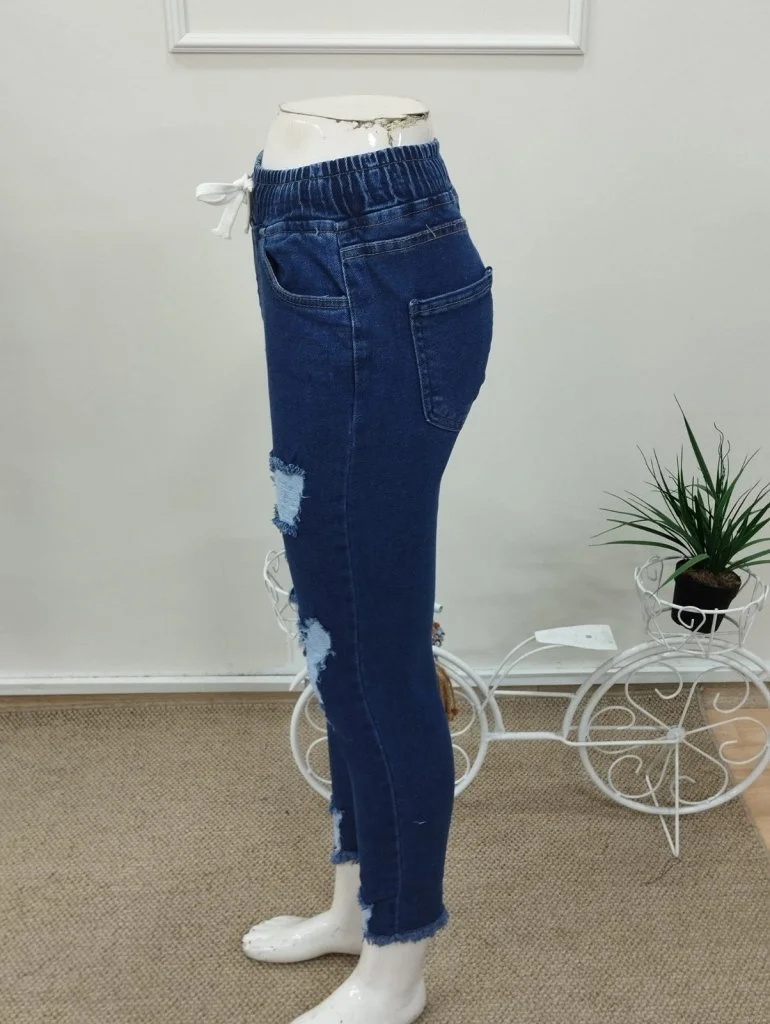Women's High-Waist Drawstring Ripped Denim Jeans - Janes - by Peralane - photo 5