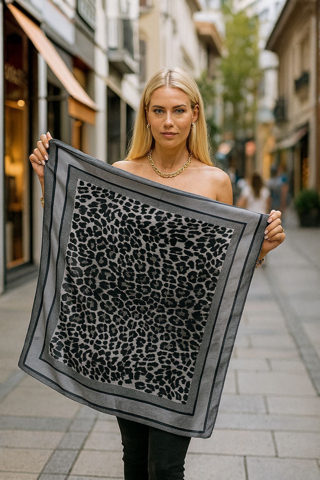 Grey Leopard Print Double-Sided Bandana Scarf 70x70 cm - Nesvay - by Peralane