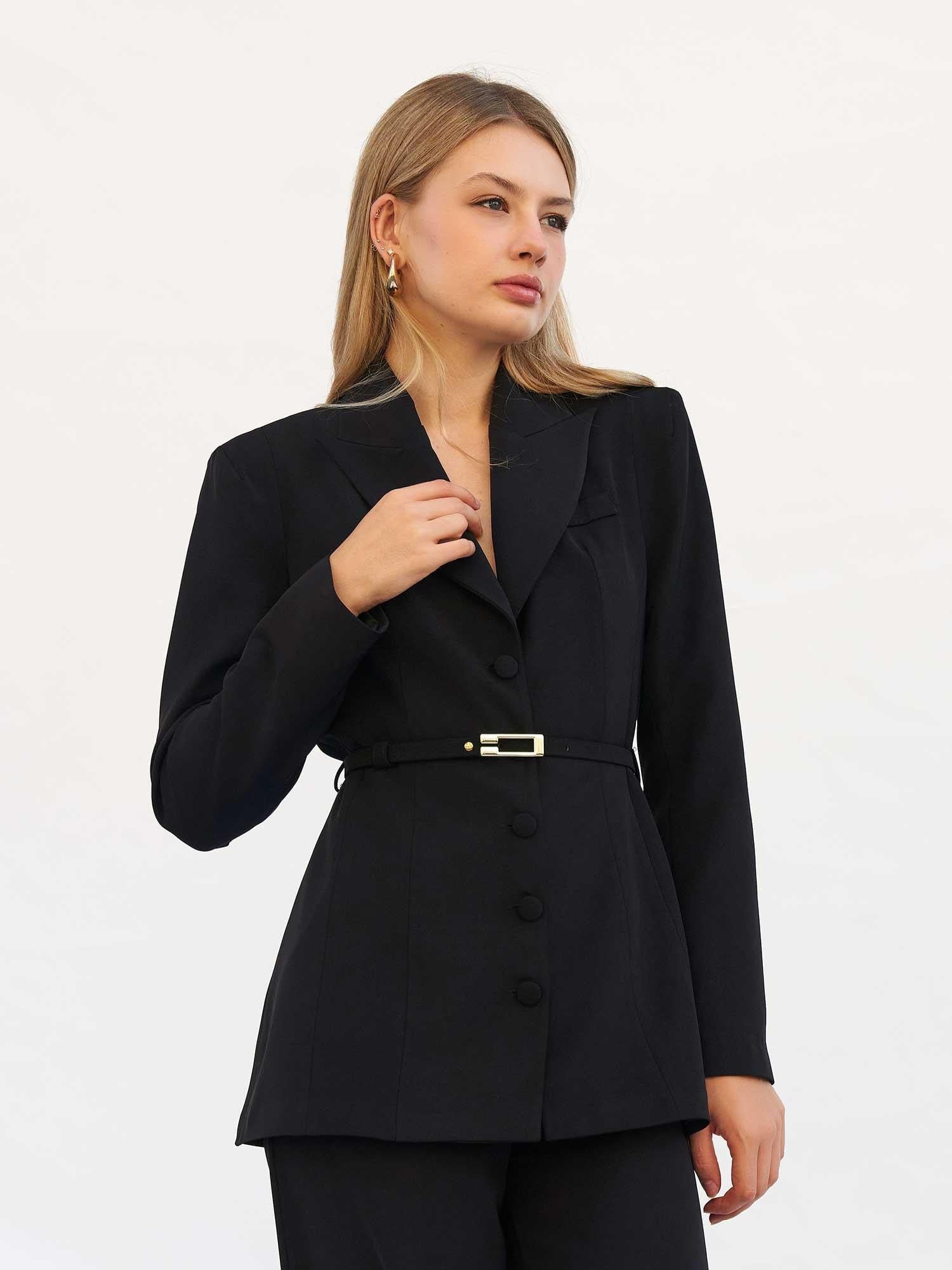 Black Double-Breasted Blazer with Belt - Lefon - by Peralane - photo 6