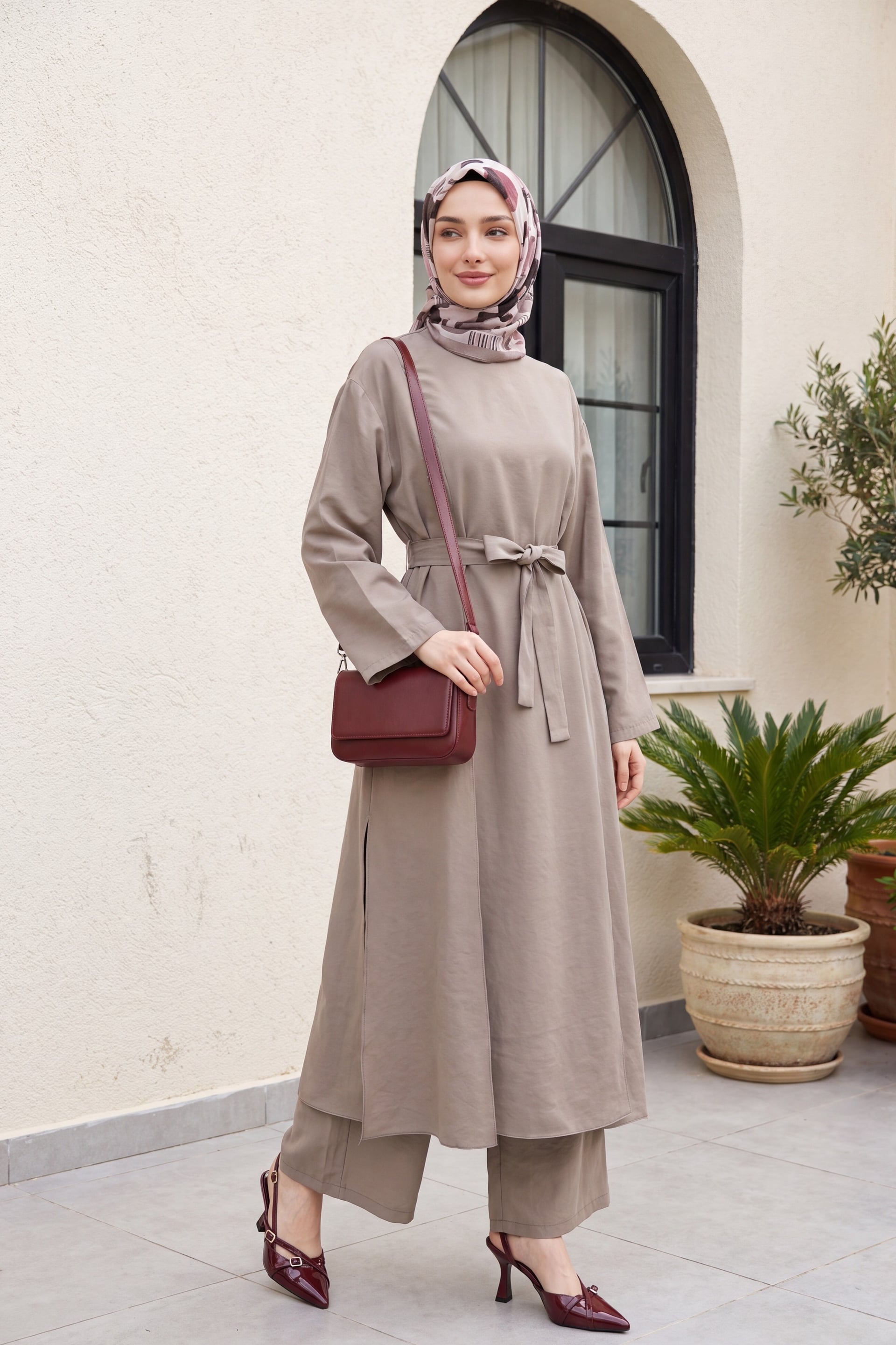 Long Tunic and Pocket Trousers Modal Co-ord Set in Taupe - Podyumplus - by Peralane - photo 7