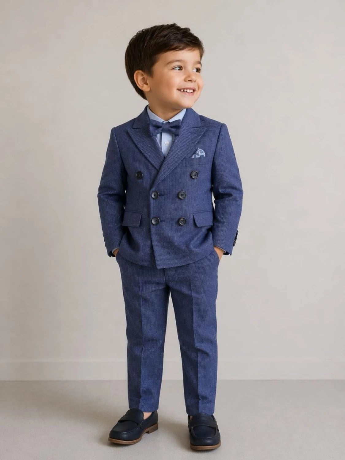 Striped Double-Breasted Boys' Suit Set of 4, Ages 3-6 - Terry - by Peralane