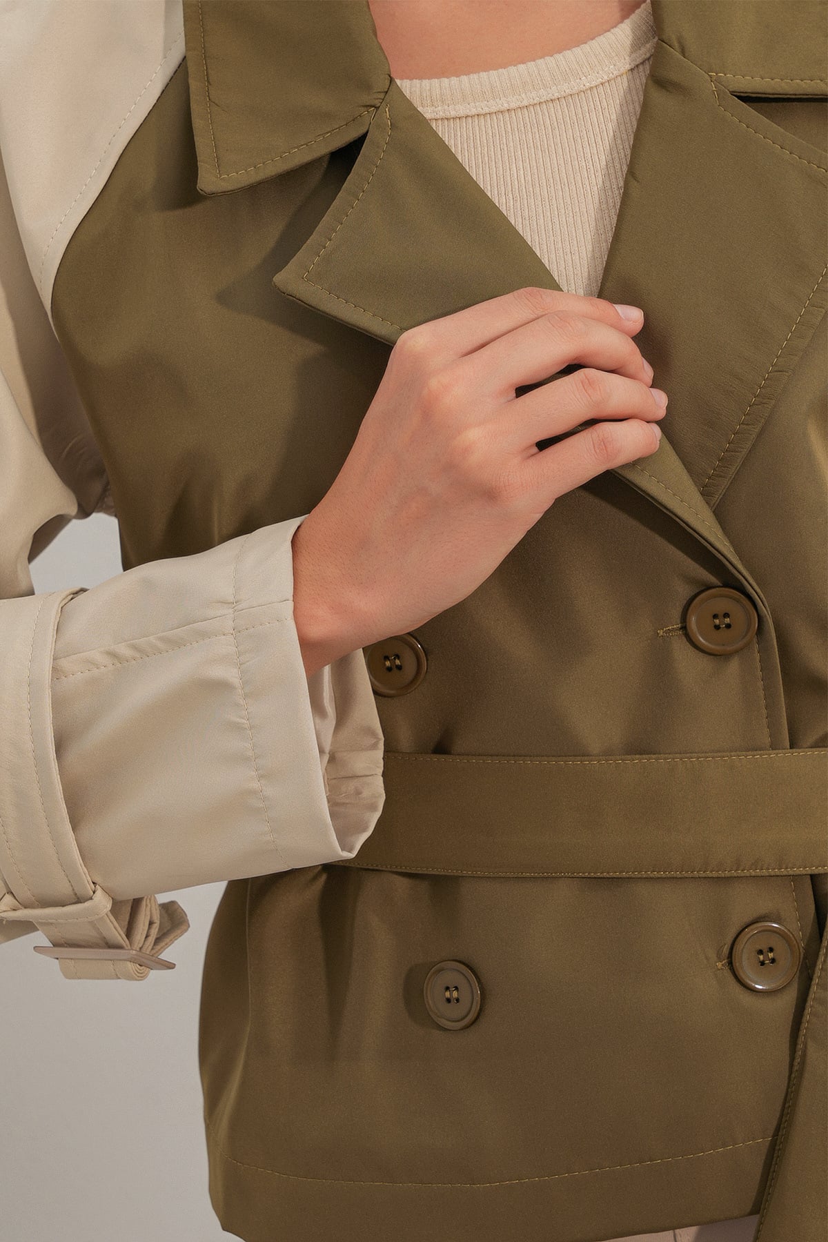 Women's Belted Short Trench Coat - Dark Khaki - Bigdart - by Peralane - photo 7