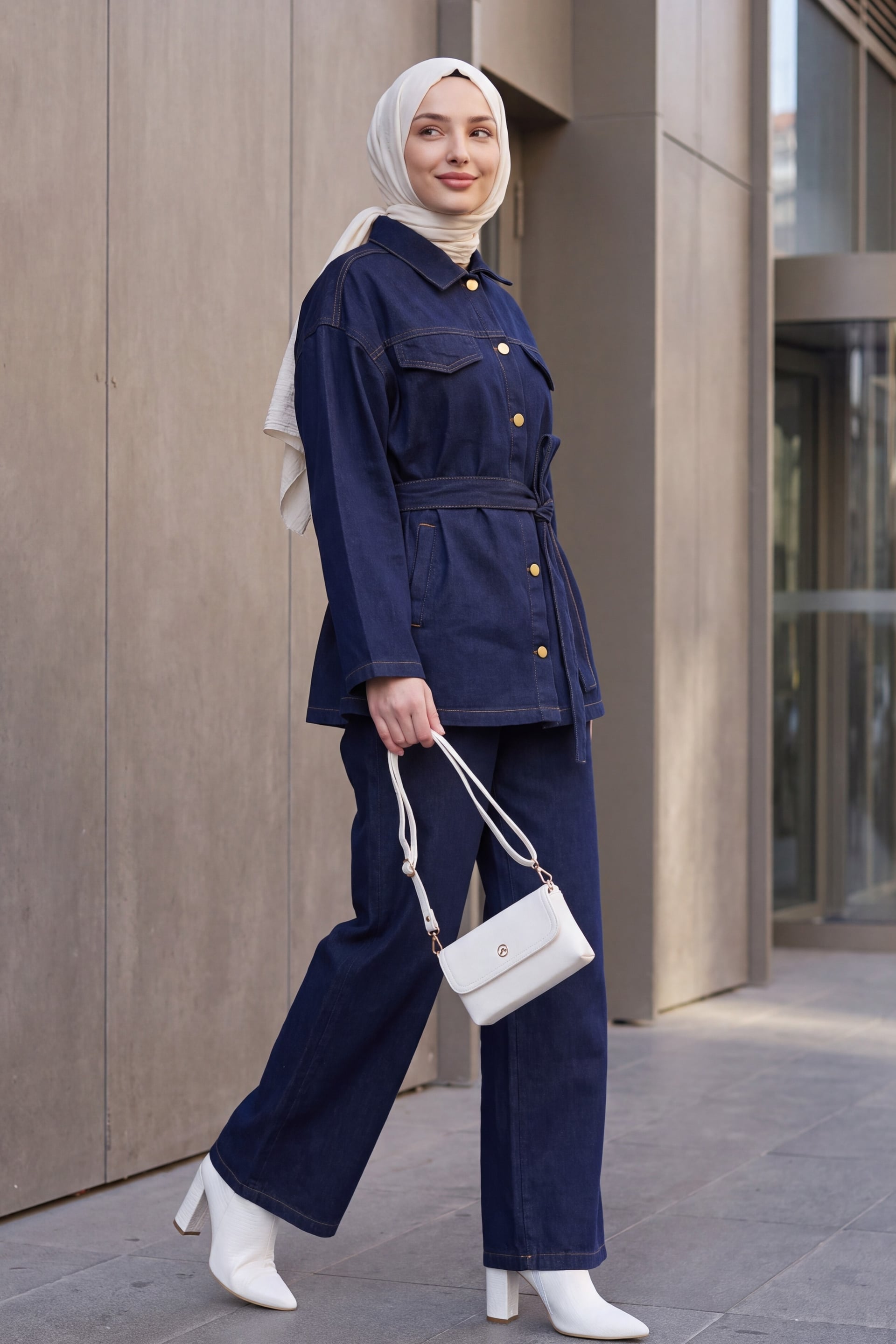 Women's Denim Jacket and Trousers Two-Piece Set - Dark Navy - Bigdart - by Peralane - photo 3