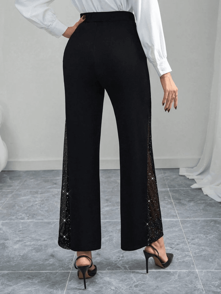 Women's High Waist Wide Leg Trousers with Tulle Side Details, Black - Janes - by Peralane - photo 2