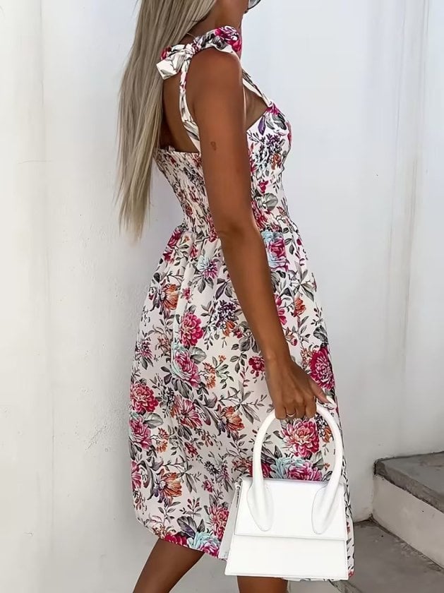 Women's Sleeveless Heart Neckline High-Slit Midi Dress with Floral Print - Janes - by Peralane - photo 5