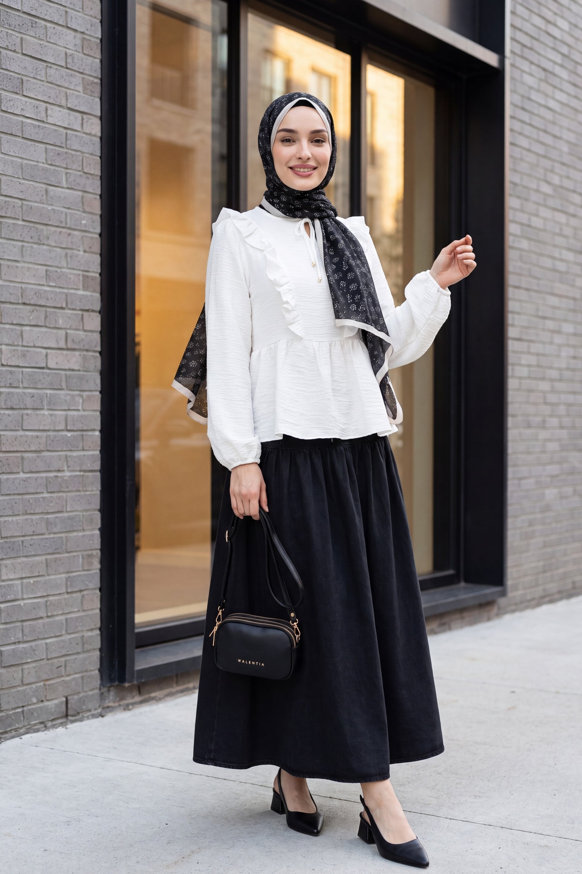 Crinkled Tie-Front Ruffle Blouse with Elasticated Cuffs - White - Podyumplus - by Peralane - photo 3