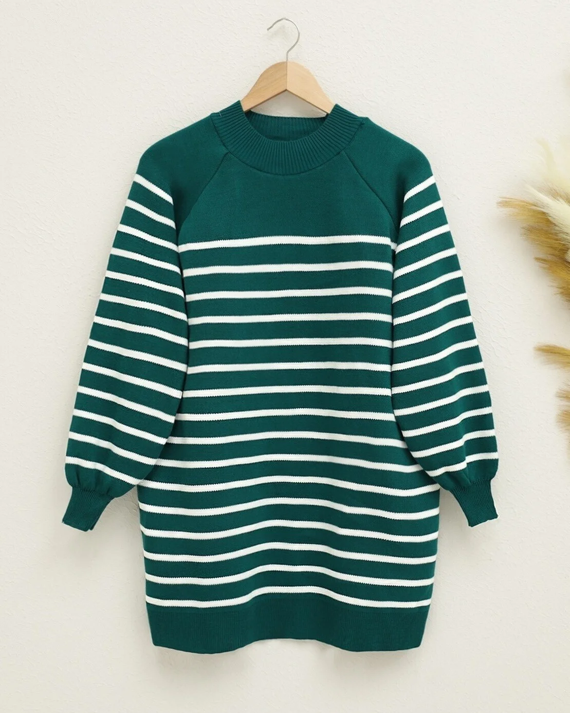 Striped Knit Tunic with Ribbed Cuffs - Emerald - Podyumplus - by Peralane - photo 4