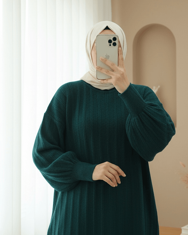 Ribbed Slit Soft Knit Tunic - Emerald - Podyumplus - by Peralane - photo 2